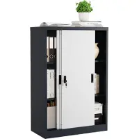 VCM Metall Büroschrank H. 120 x B. 80 x T. 40 cm / Aktenschrank Büromöbel für Ordner / Stahlschrank abschließbar / Schiebetürenschrank Malivo 3 fach mit Schiebetüren