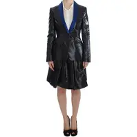 Exte Zwart Blazer Rok Kostuum Blauwe Contrast