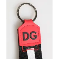 Dolce&Gabbana Rood-Wit DG Logo Polyester Messing Houder Sleutelhanger Sleutelschijfje