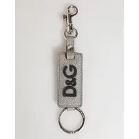 Dolce&Gabbana Grijze Leren Logo Metaalring Sleutelhangerhouder Mannen Sleutelhanger