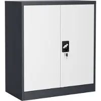 VCM Metall Büroschrank H. 90 x B. 80 x T. 40 cm / Aktenschrank Büromöbel für Ordner / Stahlschrank abschließbar / Flügeltürschrank Malivo 2 fach mit Drehtüren