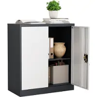 VCM Metall Büroschrank H. 90 x B. 80 x T. 40 cm / Aktenschrank Büromöbel für Ordner / Stahlschrank abschließbar / Flügeltürschrank Malivo 2 fach mit Drehtüren