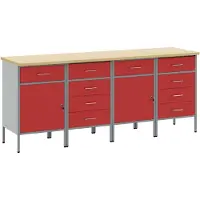 vidaXL Werk Cabinet met lade 4 st Rood en Grijs 200 x 55 x 85 cm