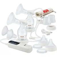 Nuk Soft & Easy dubbele elektrische borstkolf set - 100% siliconen zachte cups - Klein, licht en stil - Oplaadbare batterij voor op reis - Cups van 24 en 27 mm - 2 Perfect Match mm-flessen
