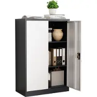 VCM Metall Büroschrank H. 120 x B. 80 x T. 40 cm / Aktenschrank Büromöbel für Ordner / Stahlschrank abschließbar / Flügeltürschrank Malivo 3 fach mit Drehtüren