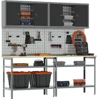 vidaXL Werkbankset 8 st Zwart en Grijs Gepoedercoat staal