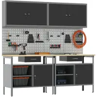 vidaXL Werkbankset met lade 8 pcs Zwart en Grijs Gepoedercoat staal