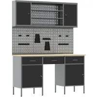 vidaXL Werkbank met opbergruimte, 10 stuks, zwart, voor ingenieurs, van hout en staal