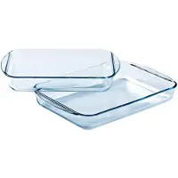 Pyrex - Essentials Ovenschaal Rechthoek met Grepen 2-Delig - Transparant - Borosilicaatglas