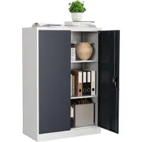 VCM Metall Büroschrank H. 120 x B. 80 x T. 40 cm / Aktenschrank Büromöbel für Ordner / Stahlschrank abschließbar / Flügeltürschrank Malivo 3 fach mit Drehtüren
