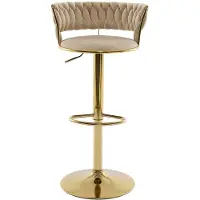 Vente-unique Set van 2 barkrukken in fluweel en goudkleurig metaal - Regelbare hoogte - Beige - LOMYA