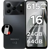 Doogee Note 56 - Smartphone - Smartphones - 24G RAM + 64G ROM (2TB/TF) - Android 16- 6150mAh - 6,56 inch + 90Hz - 4G Dual SIM - Face ID - GPS - 3,5mm Koptelefoonaansluiting - Zwart