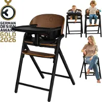 Lionelo Celia 3-in-1 Houten Kinderstoel – Van Baby tot Volwassene – Verstelbare Zitting & Voetsteun – 5-punts Gordel – Eco-leer Bekleding – Inclusief BabySet & Eetblad – Draagvermogen tot 110 kg