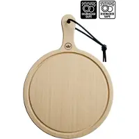 Dutchdeluxes Triplo Vaatwasser bestendige mesvriendelijke snijplank of serveerplank in massief hout - Rond - Met handvat - 25cm diameter Hout - Vaatwas veilig en Sapgeul