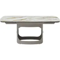 Vente-unique Uitschuifbare eettafel voor 6 tot 10 personen van keramiek, gehard glas en taupe metaal - Wit marmereffect - DAVULO van Maison Céphy