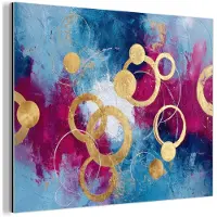 MuchoWow Aluminium schilderij 80x60 cm - Wanddecoratie metaal - Cirkels - Goud - Abstract - Metalen muurdecoratie woonkamer - Decoratie industrieel - Foto op dibond - Industriële accessoires slaapkamer