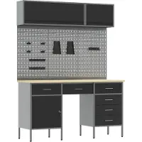 vidaXL Werkbank met laden, 8 stuks, zwart, voor ingenieurs, van hout en staal