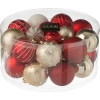 J-Line kerstbal - kunststof - rood/goud - doos van 30
