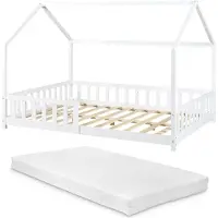 En.casa Kinderbed Hesel huisbed met matras en uitvalbeveiliging 140x200 cm wit [] [neu.haus]