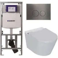 Geberit QeramiQ Luma Douche WC Set - UP320 inbouwreservoir - met Burda frame - fohn - ladydouche - gunmetal bedieningsplaat - ronde knoppen - glans wit SW1247816/SW706198/0701131