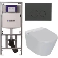 Geberit QeramiQ Luma Douche WC Set - UP320 inbouwreservoir - met Burda frame - fohn - ladydouche - bedieningsplaat mat antraciet - ronde knoppen - glans wit SW1247816/SW1102376/0701131
