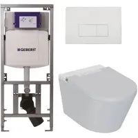 Geberit QeramiQ Luma Douche WC Set - UP320 inbouwreservoir - met Burda frame - fohn - ladydouche - glans witte kunststof bedieningsplaat - rechthoekige knoppen - glans wit SW1247816/SW706187/0701131
