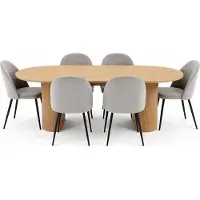Ebuy24 Kyoto eethoek eettafel 100x210cm natuur, 6 stoelen velours grijze.
