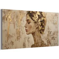 MuchoWow Aluminium schilderij 80x40 cm - Wanddecoratie metaal - Vrouw - Goud - Abstract - Textuur - Metalen muurdecoratie woonkamer - Decoratie industrieel - Foto op dibond - Industriële accessoires slaapkamer