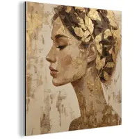 MuchoWow Aluminium schilderij 90x90 cm - Wanddecoratie metaal - Vrouw - Goud - Abstract - Textuur - Metalen muurdecoratie woonkamer - Decoratie industrieel - Foto op dibond - Industriële accessoires slaapkamer