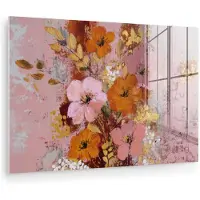 MuchoWow Glasschilderij 120x80 cm - Schilderij acrylglas - Schilderij - Bloemen - Rustiek - Roze - Foto op glas - Muurdecoratie woonkamer - Wanddecoratie slaapkamer - Schilderijen