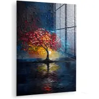 MuchoWow Glasschilderij 120x160 cm - Schilderij acrylglas - Boom - Blauw - Bladeren - Vakken - Foto op glas - Muurdecoratie woonkamer - Wanddecoratie slaapkamer - Schilderijen