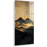 MuchoWow Glasschilderij 40x80 cm - Schilderij acrylglas - Gouden Bergen bij Maanlicht - Foto op glas - Muurdecoratie woonkamer - Wanddecoratie slaapkamer - Schilderijen