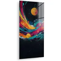 MuchoWow Glasschilderij 20x40 cm - Schilderij acrylglas - Banen - Golven - Kleurrijk - Abstract - Foto op glas - Muurdecoratie woonkamer - Wanddecoratie slaapkamer - Schilderijen