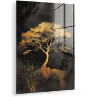 MuchoWow Glasschilderij 120x160 cm - Schilderij acrylglas - Boom - Schilderij - Goud - Abstract - Foto op glas - Muurdecoratie woonkamer - Wanddecoratie slaapkamer - Schilderijen