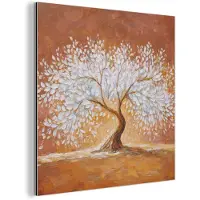 MuchoWow Aluminium schilderij 20x20 cm - Wanddecoratie metaal - Abstract - Boom - Wit - Bladeren - Metalen muurdecoratie woonkamer - Decoratie industrieel - Foto op dibond - Industriële accessoires slaapkamer