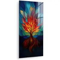 MuchoWow Glasschilderij 40x80 cm - Schilderij acrylglas - Sierglas - Boom - Rood - Vlakken - Foto op glas - Muurdecoratie woonkamer - Wanddecoratie slaapkamer - Schilderijen