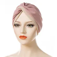 LONGZIMING -Gedraaide Indiase Hoed – Turbaan voor Dames – Twee-Kleurige Stiknaden – Kruisgevouwen Design – Islamitische Vrouwen Hoed – Roze – Elegant en Comfortabel