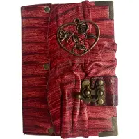 Vintage Schetsboek - Notitieboek - A6 - Bloem - Leer - Handgemaakt - Ongebleekt papier - Dagboek - Cadeau tip - Rood