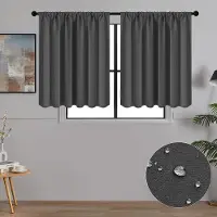 Es Thermisch gordijn, verduisteringsgordijnen, transparant gordijn, bistrogordijnen met roedezak, kort raamgordijn voor woonkamer, slaapkamer, set van 2, antraciet, 260 x 140 cm (H x B)
