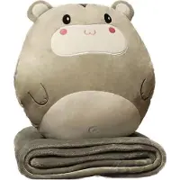 Generic Reisdeken en kussen met overtrek, reisdeken en kussen, 3-in-1, dutkussen, deken, autobank, rugleuning, kussen voor kinderen en vrienden (hamster, L)