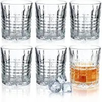 Kadax Drinkglazen, set van 6, whiskyglazen, glazen set, robuuste waterglazen, sapglazen, universele glazen, kristalglas, glazen voor water, drink, party (300 ml, strepen)