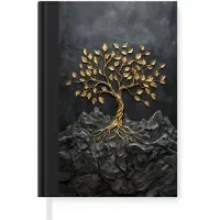 MuchoWow Notitieboek - Schrijfboek - Bladeren - Goud - Boom - Rots - Notitieboekje klein - A5 formaat - Schrijfblok