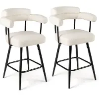 Costway Barkruk, set van 2, baliekruk, 360 graden draaibaar, zithoogte 69 cm, houten kruk met voetensteun, bistrokruk gevoerd, keukenkruk met gebogen rug en armleuningen, modern (wit)