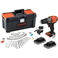 Black & Decker KIT: 18V Accu Klopboormachine met 2x 18V 2.0Ah accu en lader en 120 accessoires in koffer - BCD383D2TA-QW