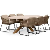 BUITEN living Lorento/Tulum Sahara Dust dining tuinset | 6 personen | travertin + touw | 240cm - ovale tuintafel