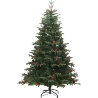 vidaXL Kunstkerstboom met scharnieren dennenappels en bessen 210 cm