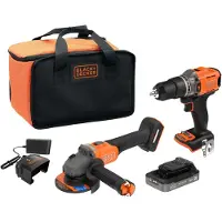 Black & Decker KIT: 18V schroefklopboor en Brushless haakse slijper met 1x18V 2,5Ah accu en accessoire - BCK24E1SB-QW