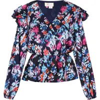 IZIA Blouse navy / lichtblauw / donkeroranje / pink