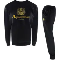 Aquascutum Mannen London Logo Crew Neck Trainingspak Set (Zwart)
