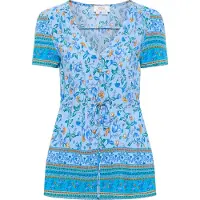 Usha Blouse lichtblauw / jade groen / oranje / wit